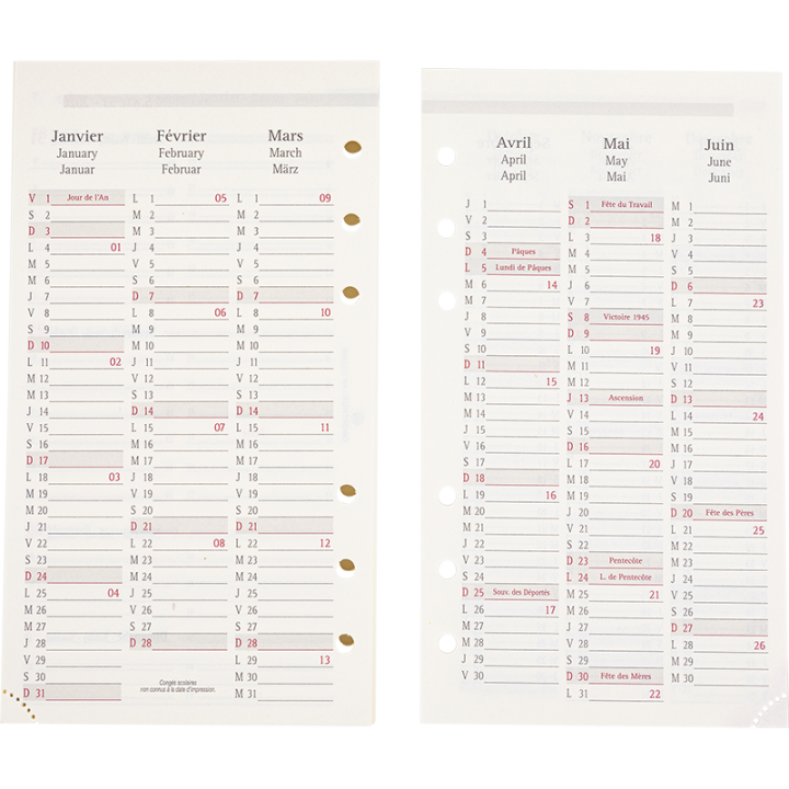 Recharge organiseur 1121 - 17 semaine horizontale 2027