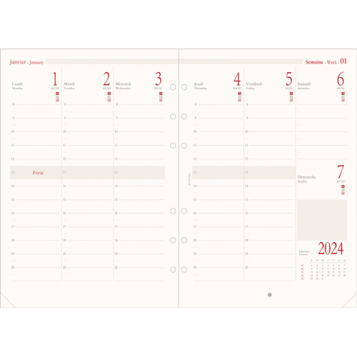 OBERTHUR - 1 Recharge Bloc Up To Date Semainier - Janvier 2024 à Décembre  2024 - Dimension 14 x 21 cm : : Fournitures de bureau