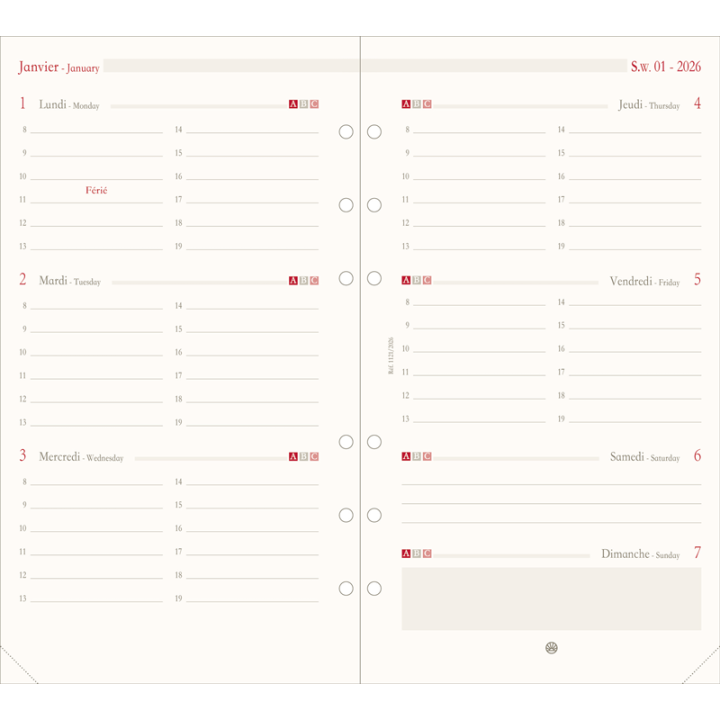 Recharge organiseur 1121 - 17 semaine horizontale 2027