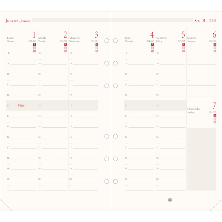 Recharge organiseur 1123 - 17 semaine verticale 2027