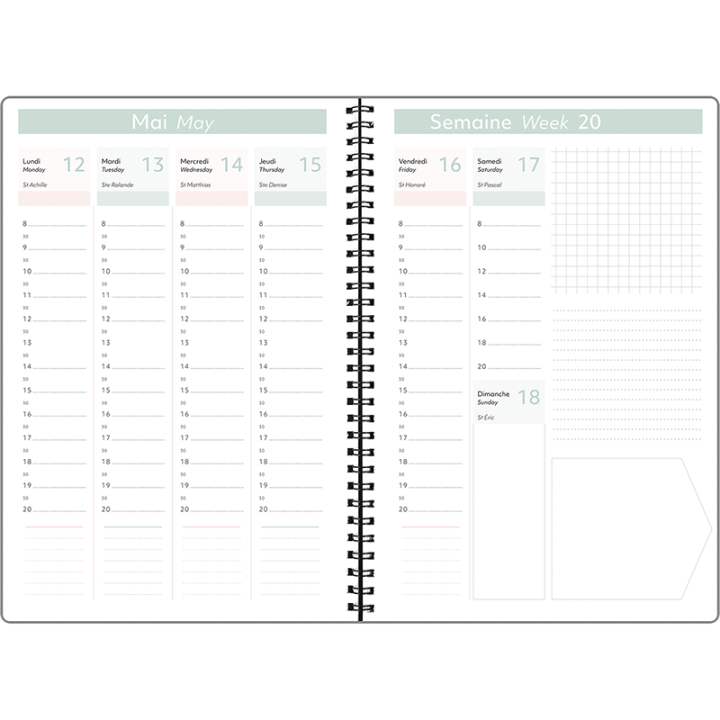 Agenda Tokyo 2027 Oberthur – Semainier à spirales motifs japonais