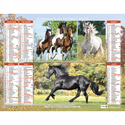Almanach du facteur 2026 Chevaux