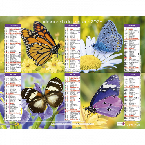 Almanach du facteur 2026 Fleurs et papillons