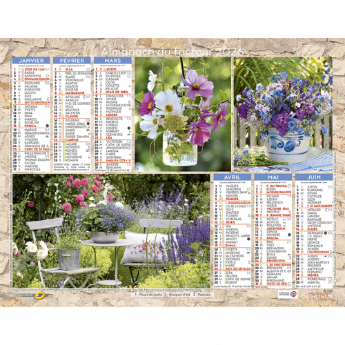 Almanach calendrier du facteur 2026 Ambiances fleuries