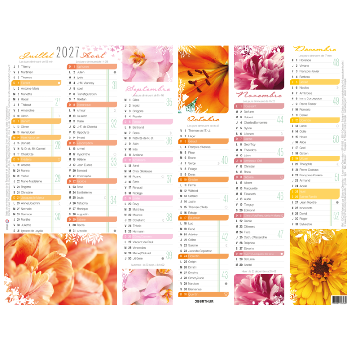 Calendrier 6 mois Fleurs  PEFC 2027
