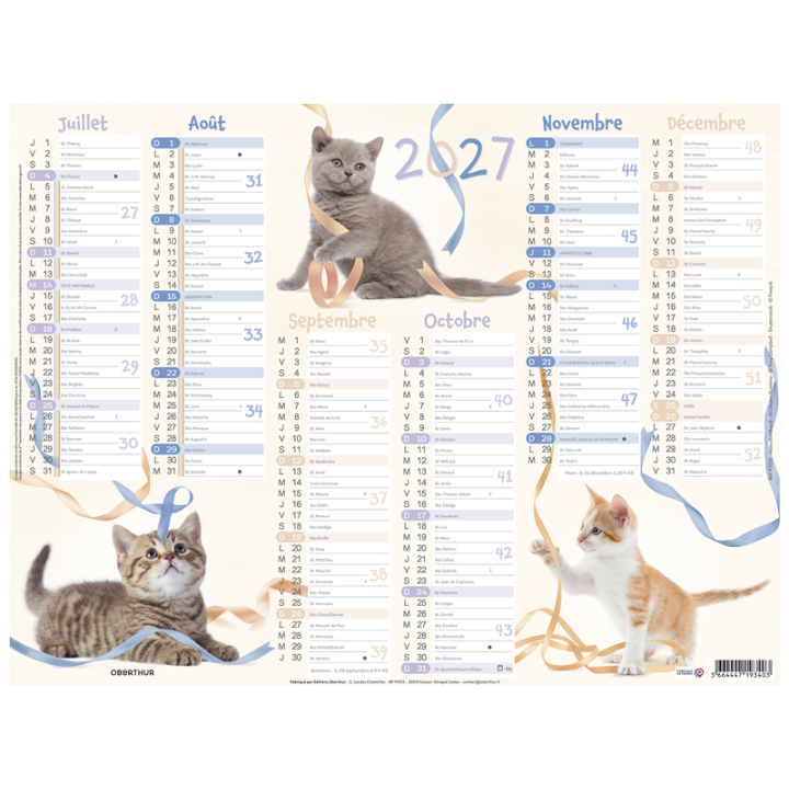 Calendrier 6 mois Chatons PEFC 2027