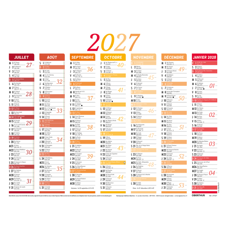 Calendrier Nuance 7 mois PEFC 2027