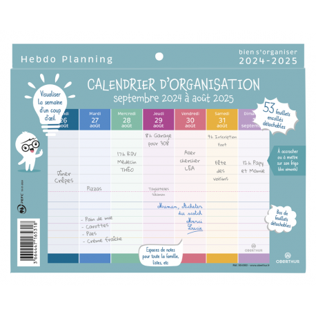 Calendriers année scolaire 2024-2025